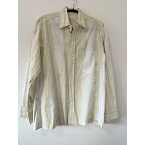Mamo Howell Mens Hawaiian Style Button Down Shirt Cream Floral Print Sz Med